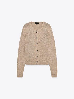 Zara Beige Tan Cardigan Knit Sweater Buttons